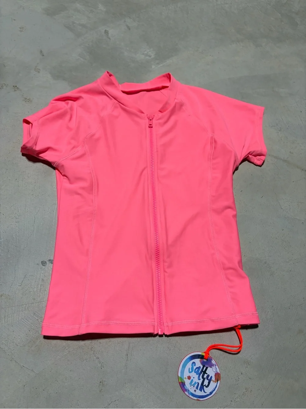 Salty ink NWT Short Sleeve Front-Zip Swim rash guard Top coral 12 MSRP$45